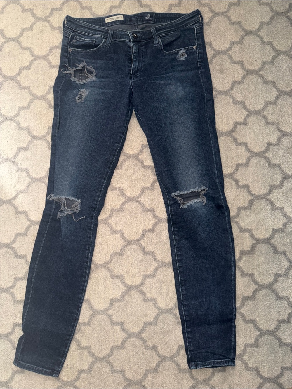 AG Adriano Goldschmied Distressed Dark Blue “The Absolute Legging” Skinny Jeans